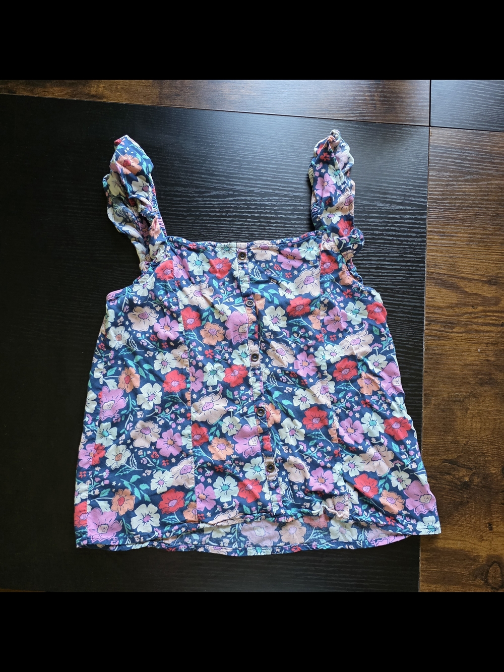 SO Girls Floral Button-Front Tank Top - Navy Blue Multi